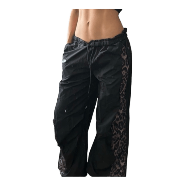 Black nylon track pants