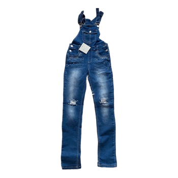 Blue denim dungarees with pearls