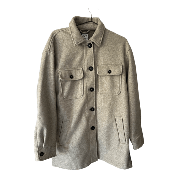 Beige belted overshirt jacket