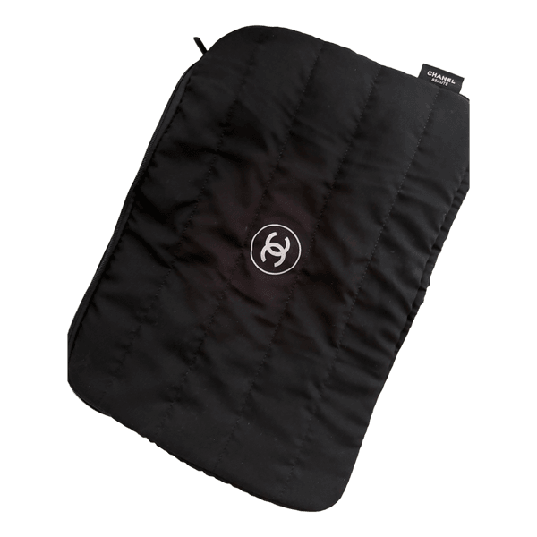 Black quilted cosmetic bag