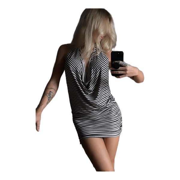 Stribet halterneck minikjole