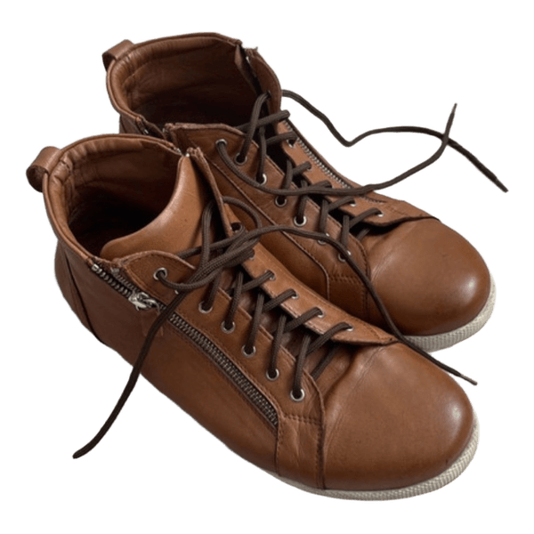 Brown leather high-top sneakers