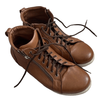 Brown leather high-top sneakers