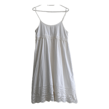 Babydoll White Cotton Dress XS S Crochet Lace Trim Boho Cottagecore Summer