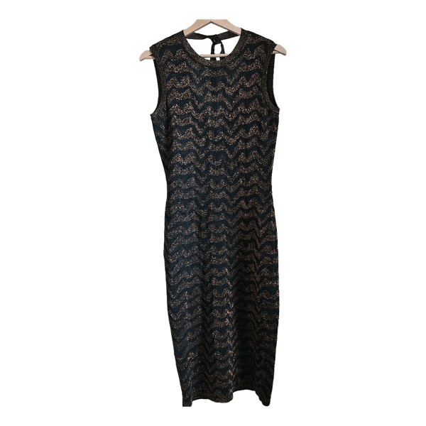 InWear Atelier Metallic Knit Maxi Dress XS Black Bronze Open Back Evening Party