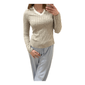 Beige ribbed long sleeve