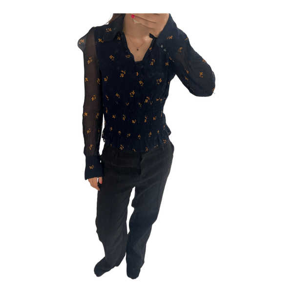 Navy floral long sleeve blouse