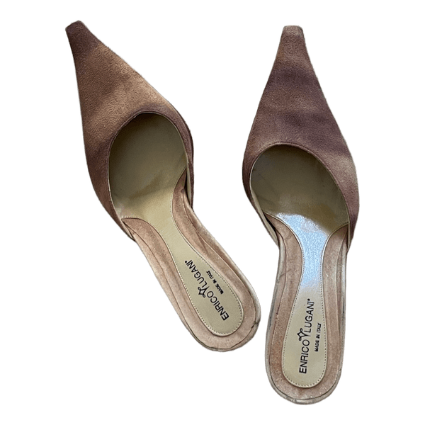 Brown pointed toe mules