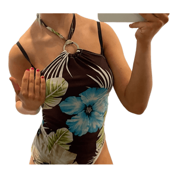 Tropical print halter swimsuit