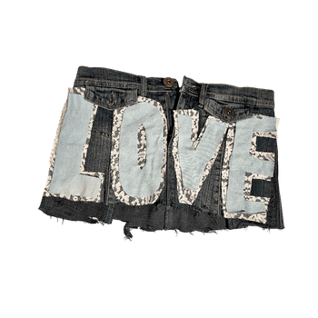 Denim skirt with love patch