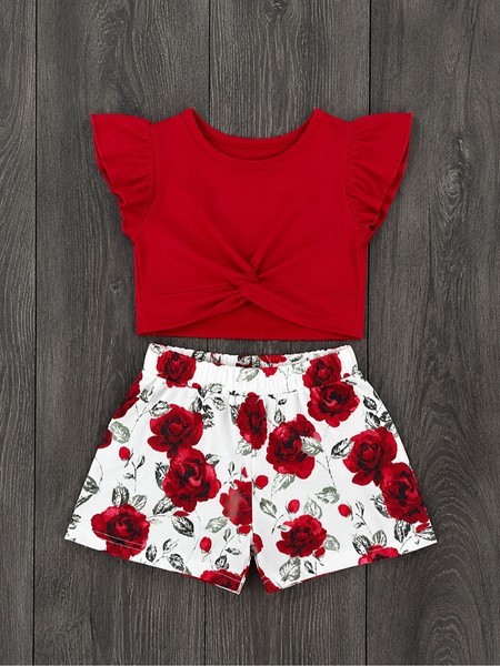 Red rose shorts set