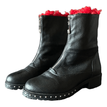 Black leather boots with red lining