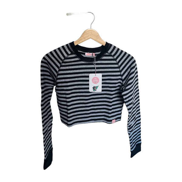 Musta-harmaa raidallinen crop top