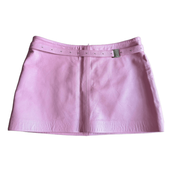 Pink leather mini skirt