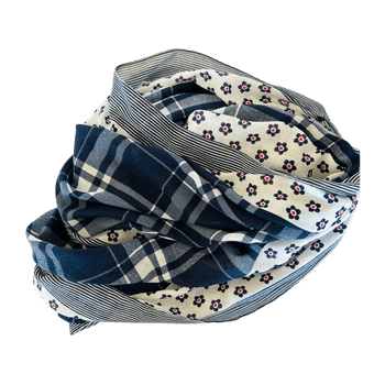 Abercrombie Light Tube Scarf, Floral and Striped Pattern w. Navy Plaid Accents