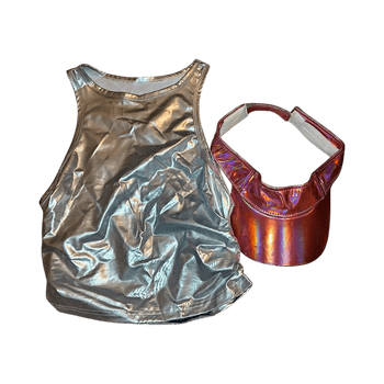 Silver metallic tank top and visor set