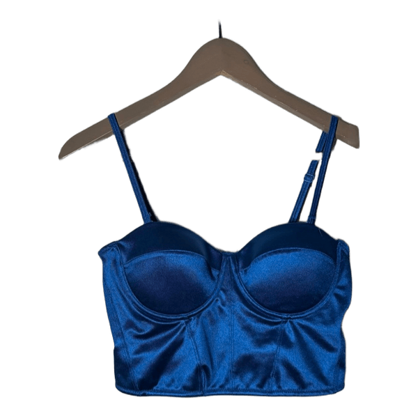 Blue satin corset top