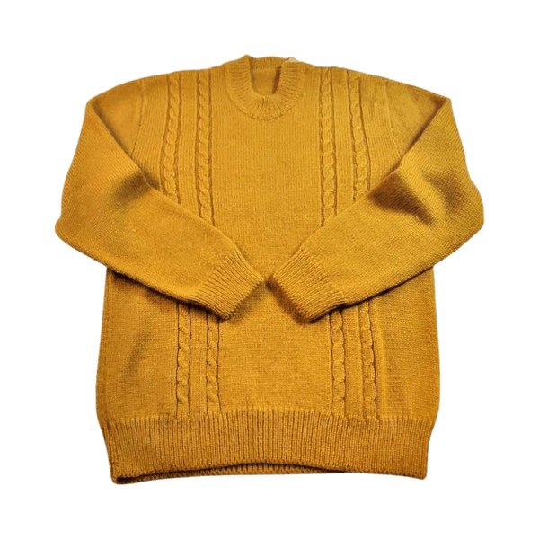 Vintage Cable Knit Sweater with Shoulder Zipper - Yellow Mustard - M/S