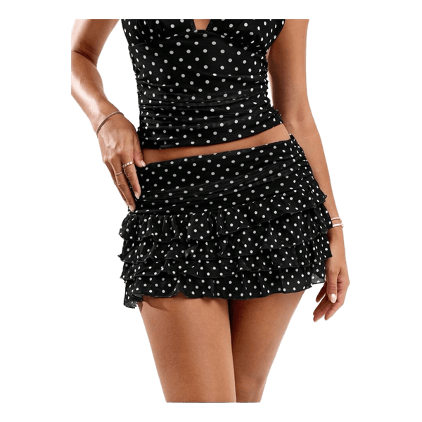 Polka prikket nederdel med indbygget shorts indenunder