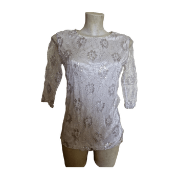 Silver lace sparkling white 3/4 sleeve top