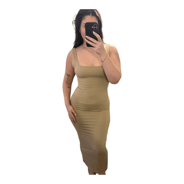 Beige hihaton midi-mekko