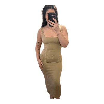 Beige hihaton midi-mekko