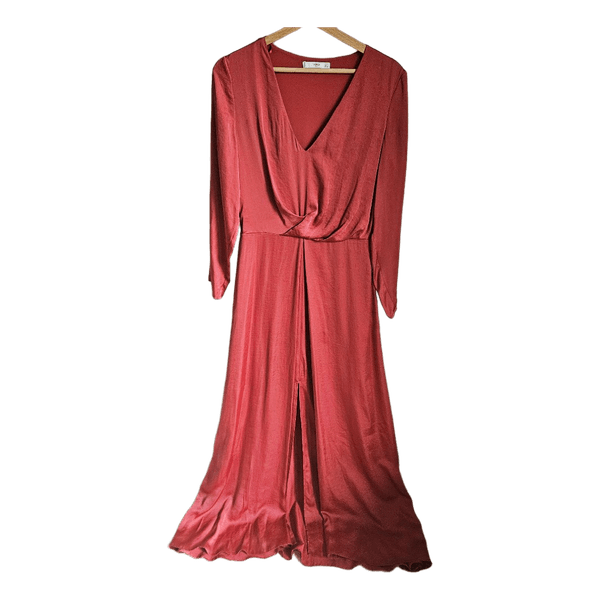 Red satin maxi dressMango MNG Suit Satin Look Maxi Dress S EU 36 Coral Pink Wedding Guest