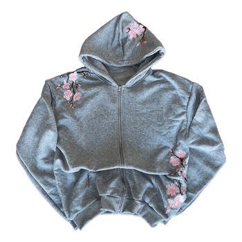 Grey floral zip hoodie