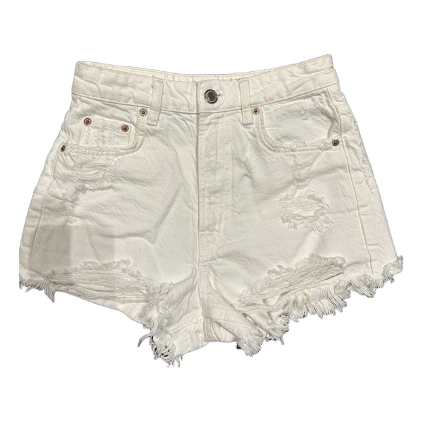 White distressed denim shorts