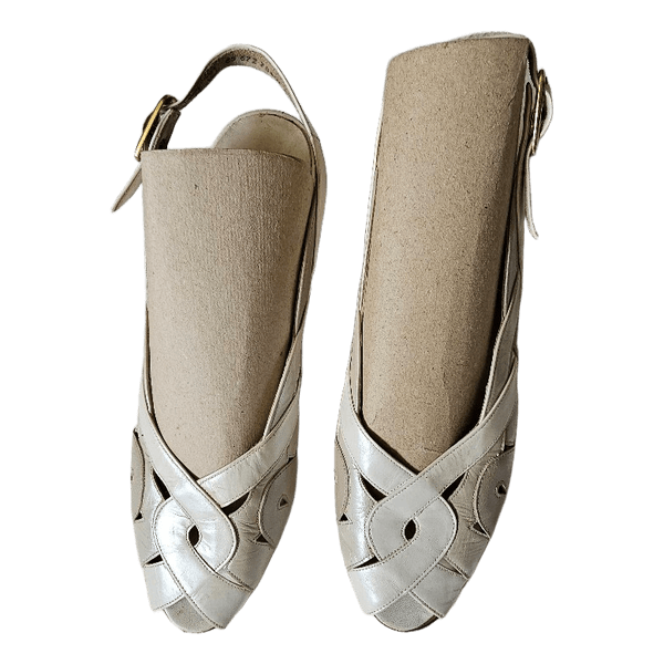 Hvide Gabor lædersandaler-vintage Gaby by Gabor | Slingbacks i flettet læder (Ecru/Beige) Str. 25,5cm 🩰