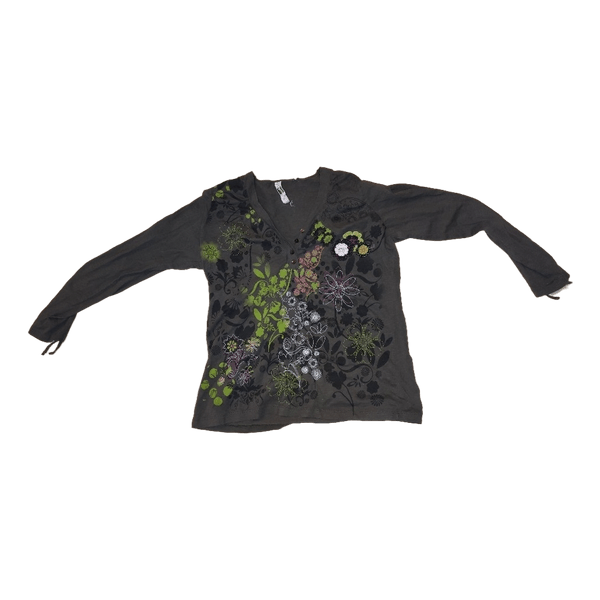 Brown floral long-sleeve top Y2k
