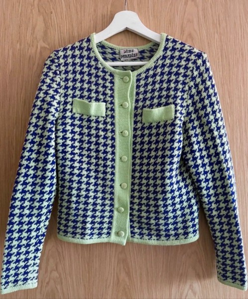 Green purple houndstooth cardigan