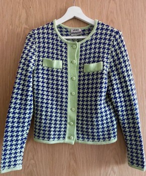 Green purple houndstooth cardigan