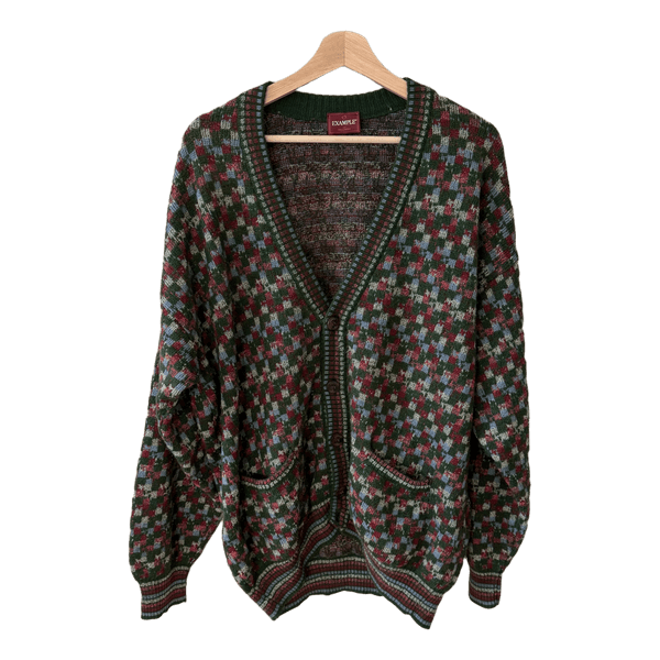 Missoni Vintage Cardigan / Herr XL – Ull & Alpaca / Grön Multicolor Mönsterstick