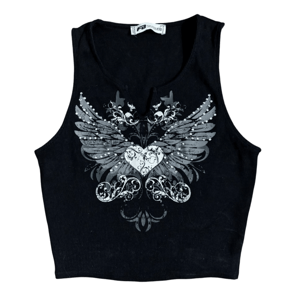 Black graphic crop top