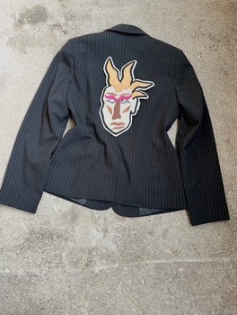 Black pinstripe jacket blazer 00s with unique patch at the back