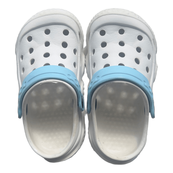 White and blue clogs