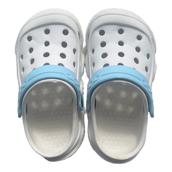 White and blue clogs