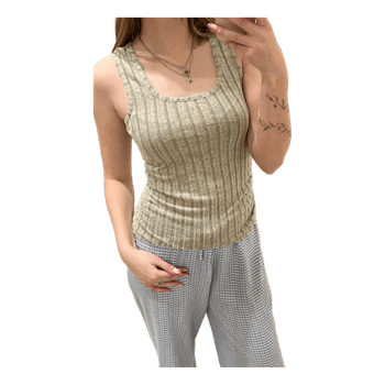 Beige ribbed sleeveless top