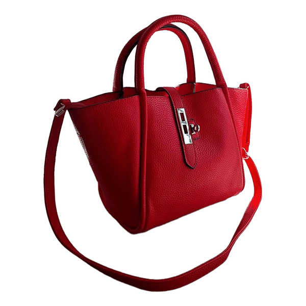 Red pebbled handbag