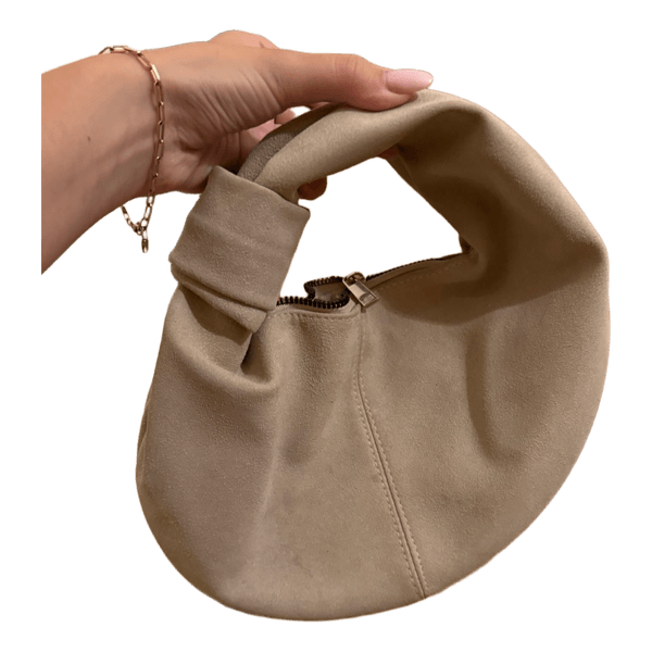 Beige suede hobo bag