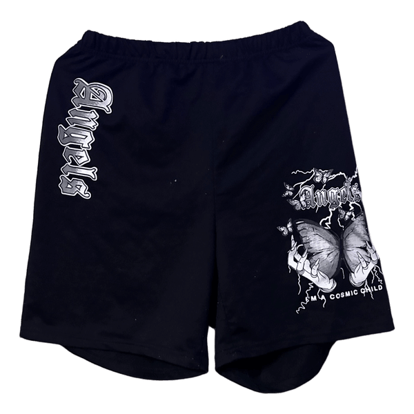 Black graphic print shorts