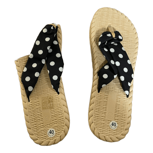 Polka dot straw flip flops