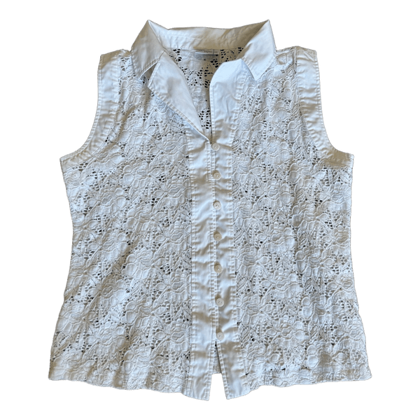White lace sleeveless blouse