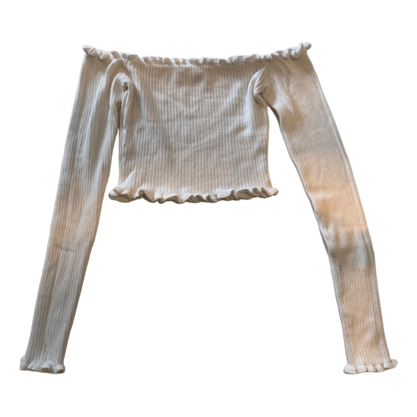Hvid ribstrikket off-shoulder top