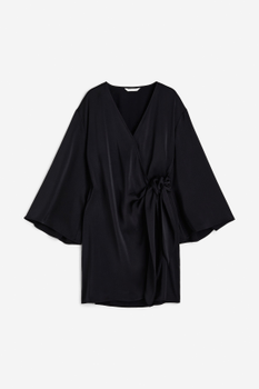 Black satin wrap dress