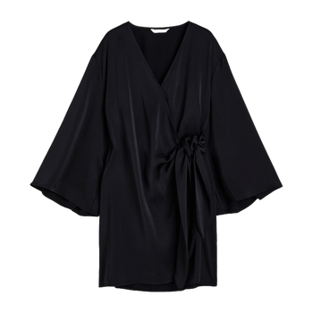 Black satin wrap dress