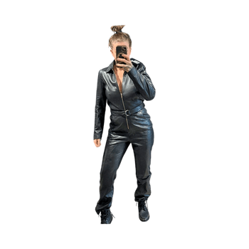 Tyylikäs ja näyttävä aito nahkajumpsuit / haalari