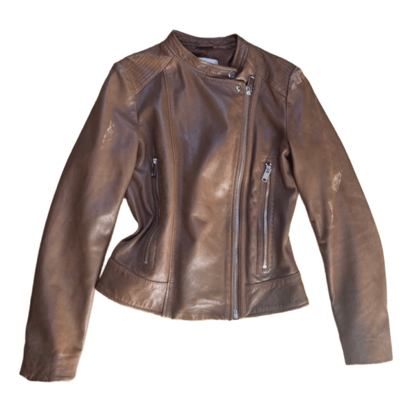 Brun bikerjakke