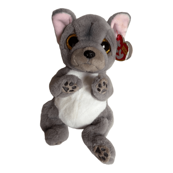 Grey and white Ty Beanie Bellies dog plush toy